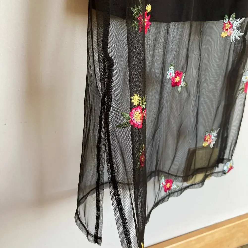 Art Class Girls XL Black Floral Embroidered Mesh Maxi Dress Whimsigoth Y2K Fairy
